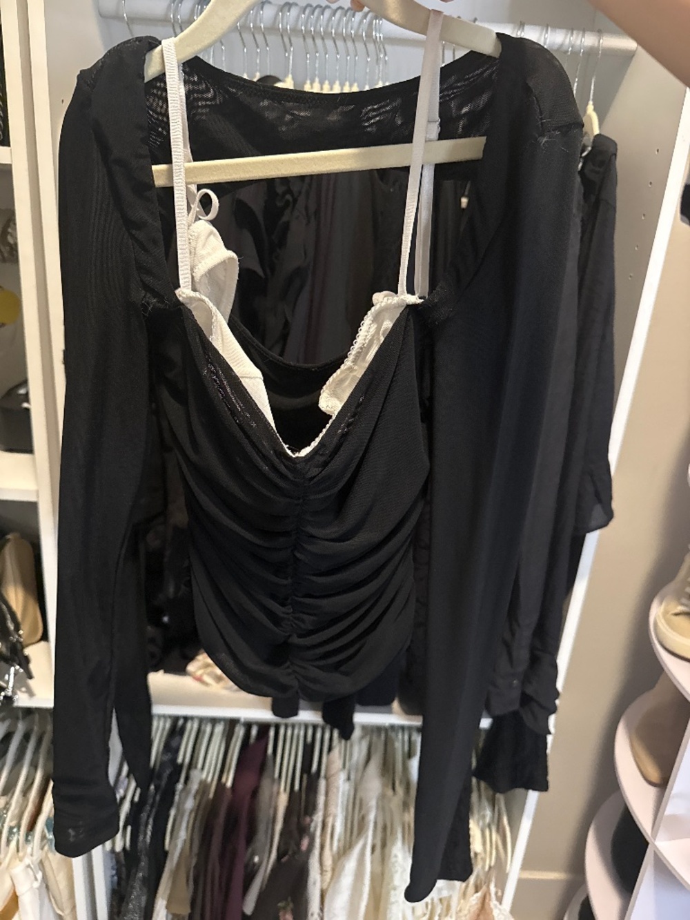 white fox sheer longsleeve double layer top